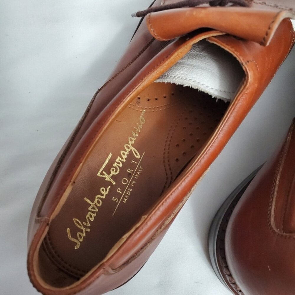 Salvatore Ferragamo SPORT Vintage Leather Kiltie Golf Shoes - Tan & White - Picture 6 of 12